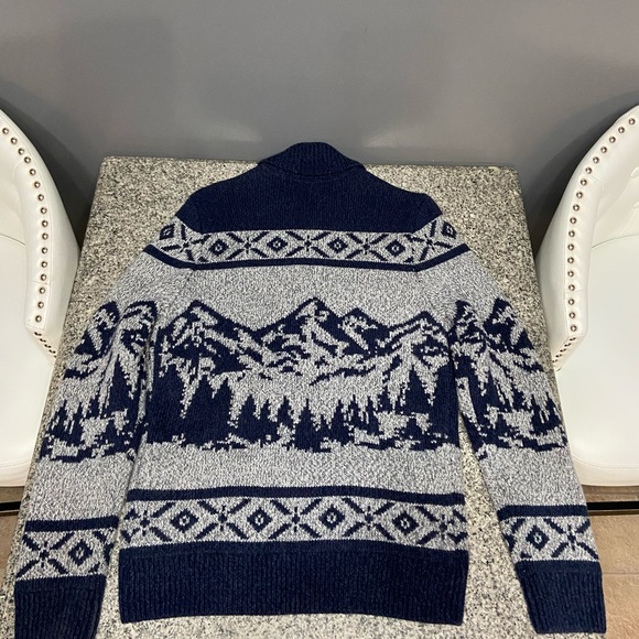 ABERCROMBIE & FITCH Mens Zip Nordic All Over Mountain Scene Sweater Wool Blend M - Picture 3 of 17